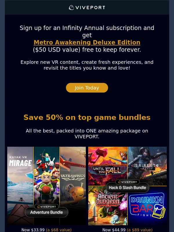 HTC - Sign up for Infinity Annual and get Metro Awakening Deluxe Edition FREE | Get 50% OFF Game Bundles