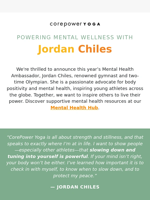 Corepower Yoga - Olympian Jordan Chiles Joins Us for Mental Health Month ?