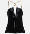Woman Silky Top With Golden Chain Strap In Black