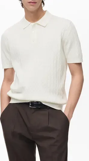 MANGO Cable Knit Cotton Polo