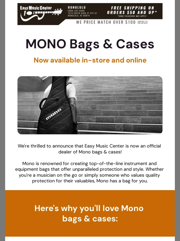 Easy Music Center - MONO Bags & Cases - Now Available at Easy Music Center