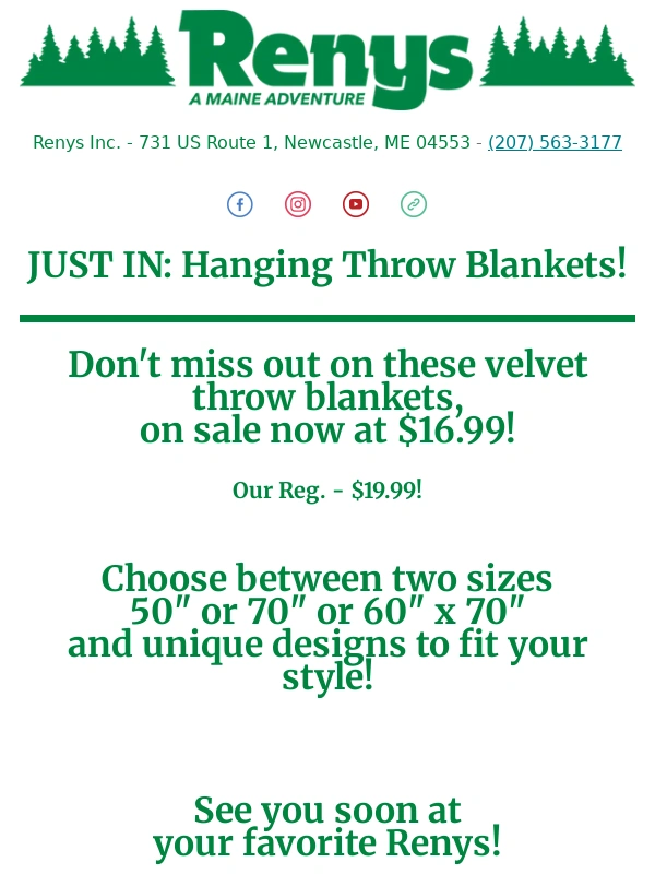 Renys - JUST IN: Hanging Throw Blankets!