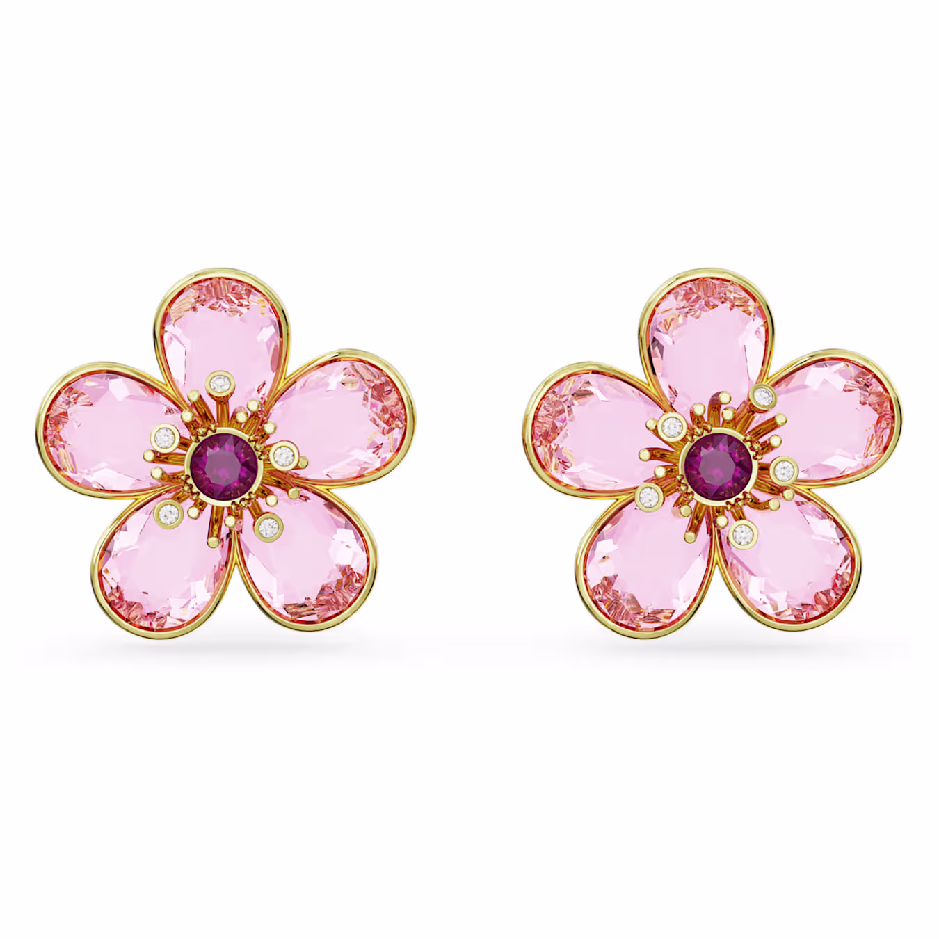 Florere stud earrings - Flower, Pink, Gold-tone plated