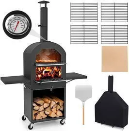 Costway Outdoor Wood Fired Pizza Oven with Protective Cover