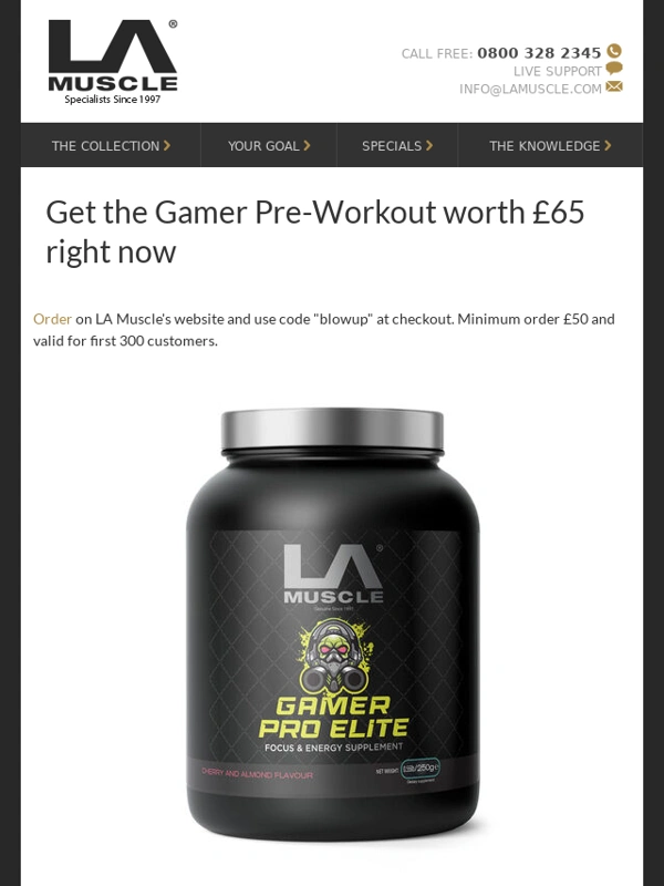 La Muscle - Free pre-workout Gamer right now worth £65