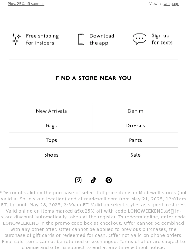 Madewell - 25% off tops + tees ends tomorrow