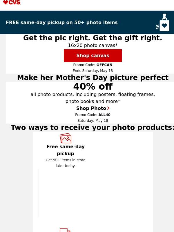 CVS - There's Still Time — Mother's Day Is Today! 80% Off 16x20 Photo Canvas