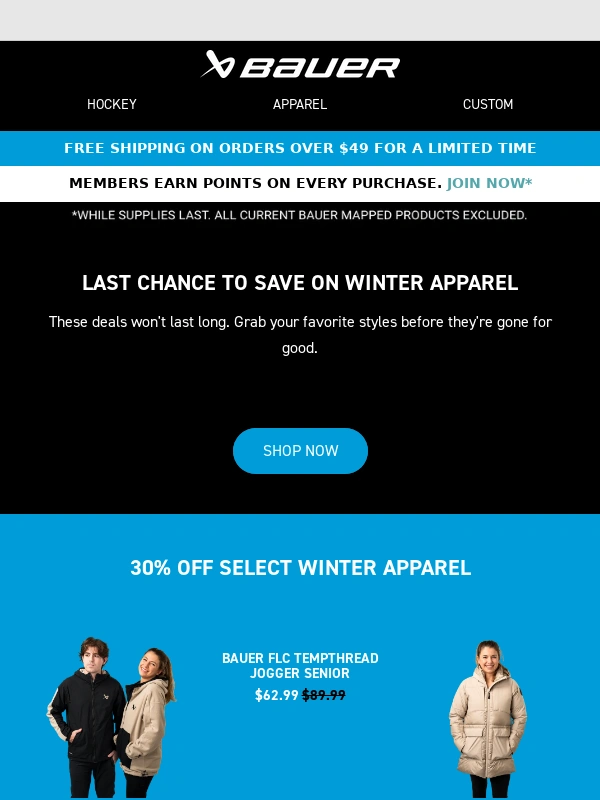 Bauer Hockey - Don't Let These Deals on Winter Apparel Melt Away