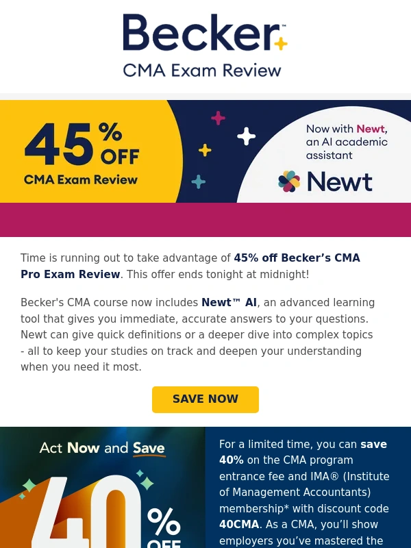 Becker - Final Hours to Save 45% on CMA Exam Review ⏳