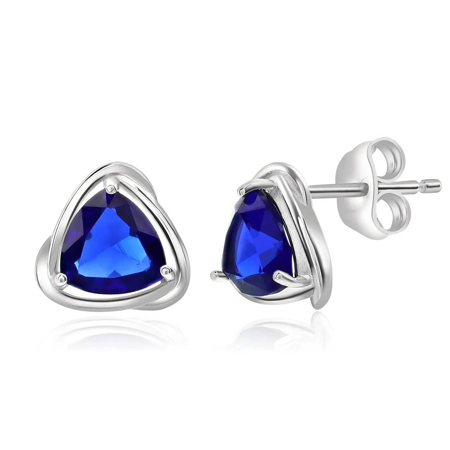 Silver & Lab-Created Sapphire Studs