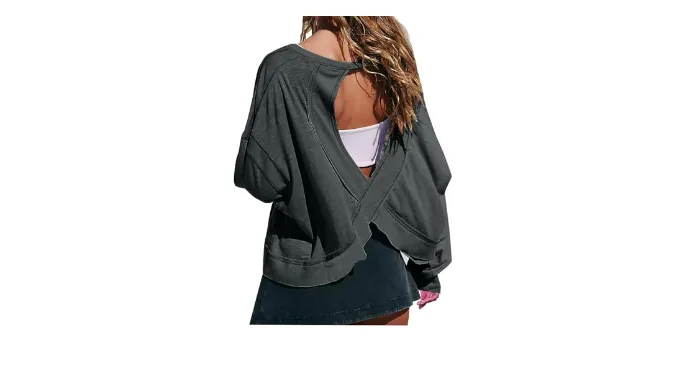 Women People Top Doop Free Dupes Womens Open Back Workout Tops Sexy Backless Long Sleeve Athletic Shirt Running Crop Top Gym Yoga Tee for 2024 Fall Clothes Sweatshirts Black