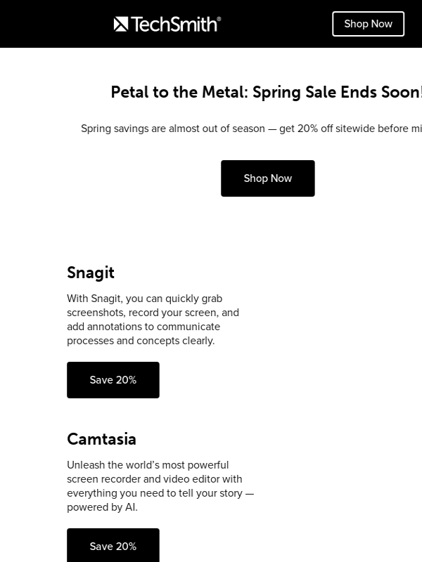 TechSmith - ? Final Hours: 20% Off Sitewide Ends Tonight!