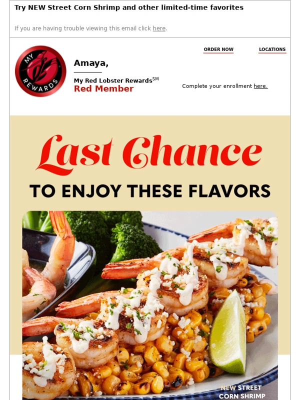 Red Lobster - Last chance for Shrimp Your Way flavors