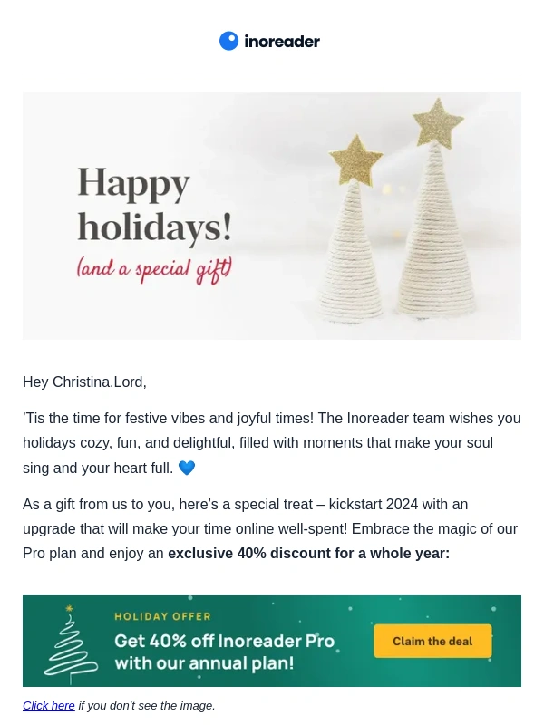 Inoreader - A special holiday gift: Grab annual Pro perks with 40% off! ?