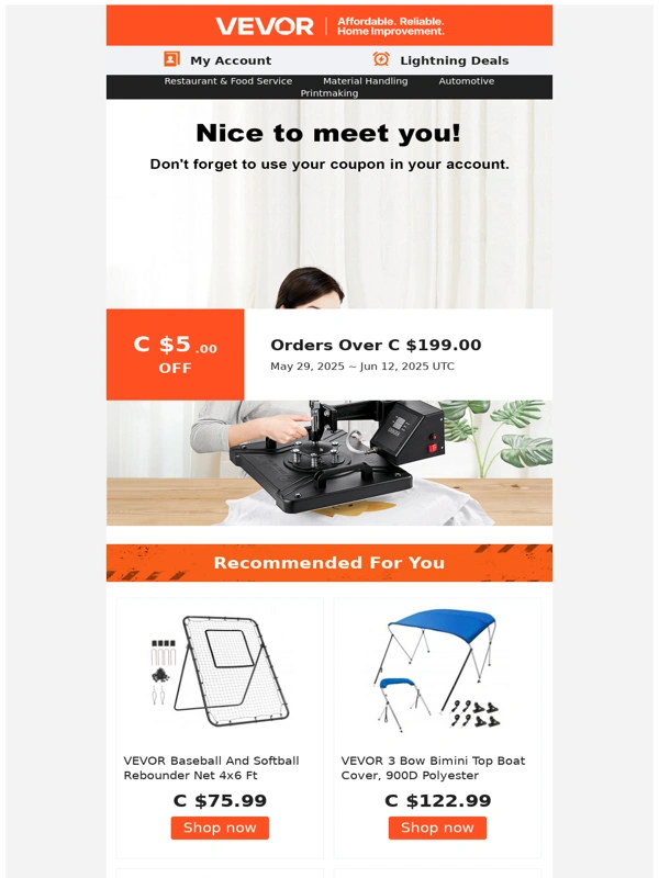 Vevor - Don't forget to use your C$5 coupon
