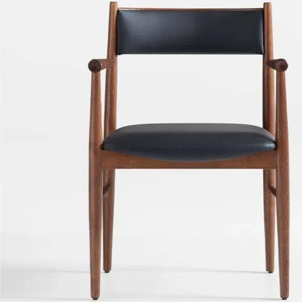 Petrie Barley Ash Black Leather Dining Chair with Arms