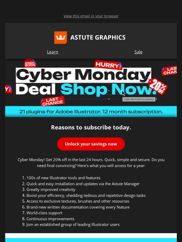 Astute Graphics - ? 24 hours before 20% OFF Cyber Monday ends ?
