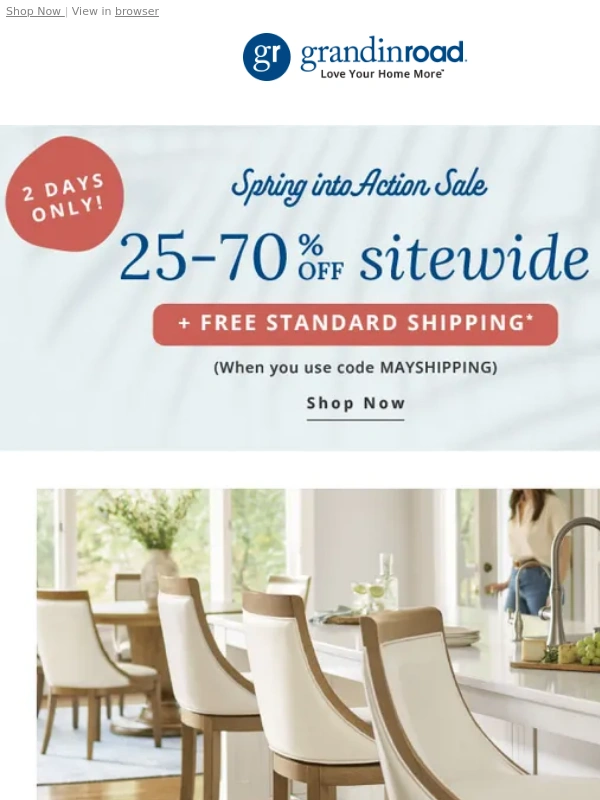 Grandin Road - 25-70% off + free standard shipping on comfort & style