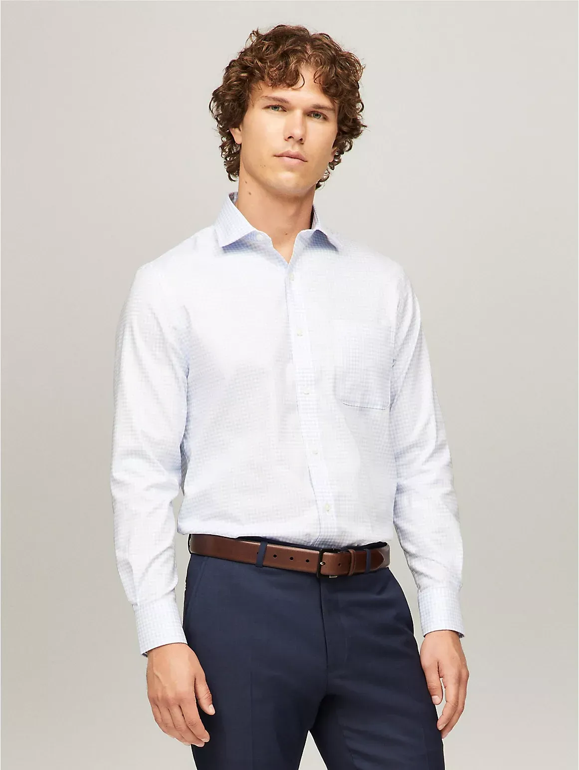 Tommy Hilfiger Men's Regular Fit THFlex Check Dress Shirt - Blue - 15.5/32-33