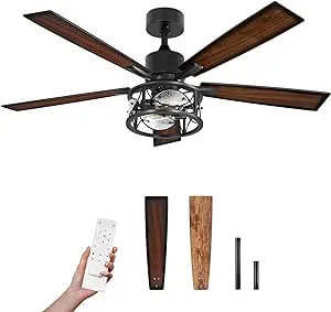 Consciot Ceiling Fan w/ Lights, 52" Farmhouse Indoor w/ Remote, Quiet Reversible DC Motor, 5 Double Finish Wood Blades $44.20 + Free Shipping