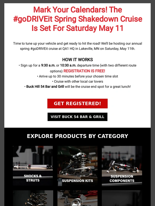QA1 - Sign up for our FREE Spring Shakedown Cruise! Saturday May 11th,2024