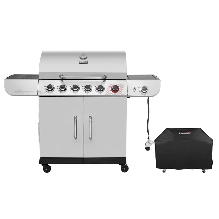 Royal Gourmet 6-Burner Gas Grill with Sear Burner and Side Burner with Cover, Silver