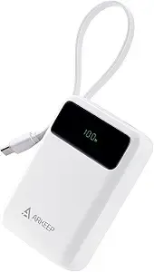 ARKEEP Portable Charger 10000mAh, Power Bank with 22.5W PD Fast Charging Built-in Type-C Cable,USB-C & USB-A Outputs, Compact Portable Phone Charger Compatible with iPhone 15/14, Samsung Galaxy, iPad