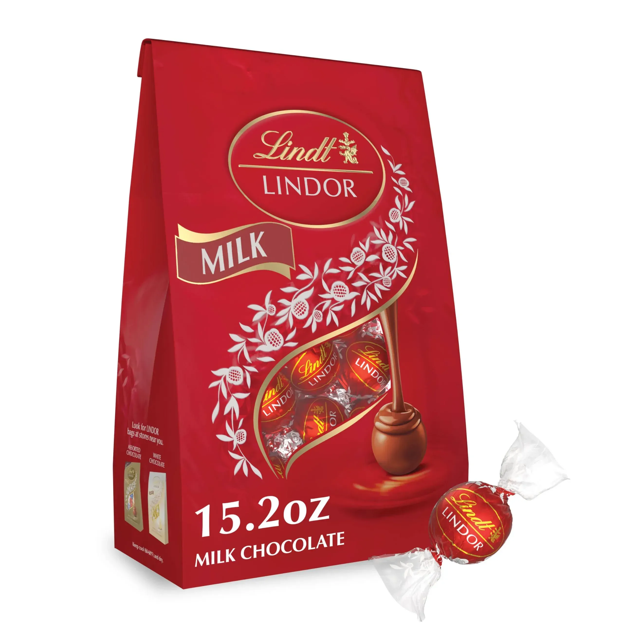 Lindt LINDOR Milk Chocolate Candy Truffles, Milk Chocolate with Melting Truffle Center, 15.2 oz. Bag