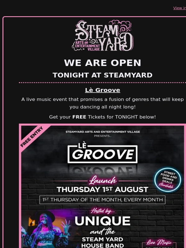 Skiddle - TONIGHT At Steamyard - Le Groove ✨
