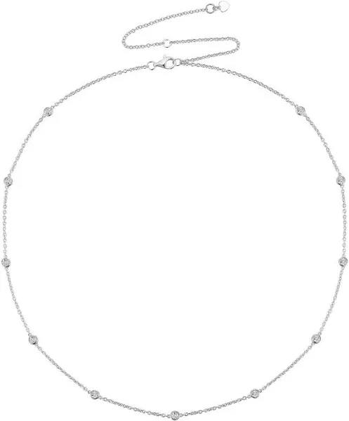 Sterling Silver 1/10 ct. tw. Diamond Bezel-Set Necklace