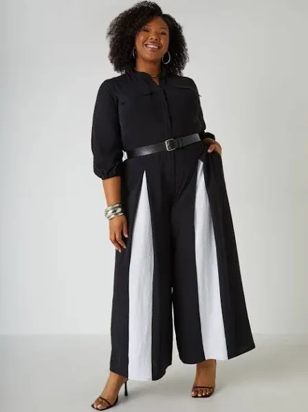 Ashley Stewart Plus Size Cornstalk Pleated Jumpsuit