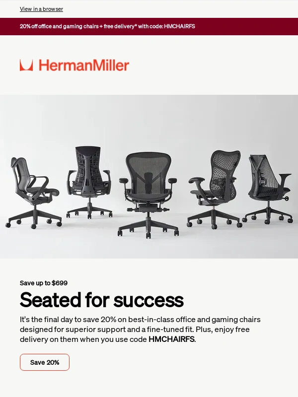 Herman Miller - Last day: 20% off your office upgrade