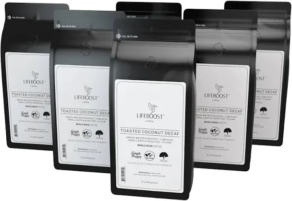Lifeboost Coffee Toasted Coconut Decaf Ground
