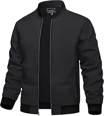 TACVASEN Mens Black Jacket Lightweight Mens Bomber Jackets Lightweight Windbreaker Spring Fall Mens Casual Jacket Outdoor Windbreaker Bomber Jackets Black M