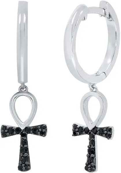 Sterling Silver 1/5 Carat Diamond Cross Drop Earrings