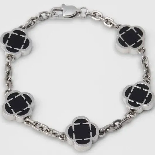 CRAFTD Men's Silver Onyx Clover Bracelet