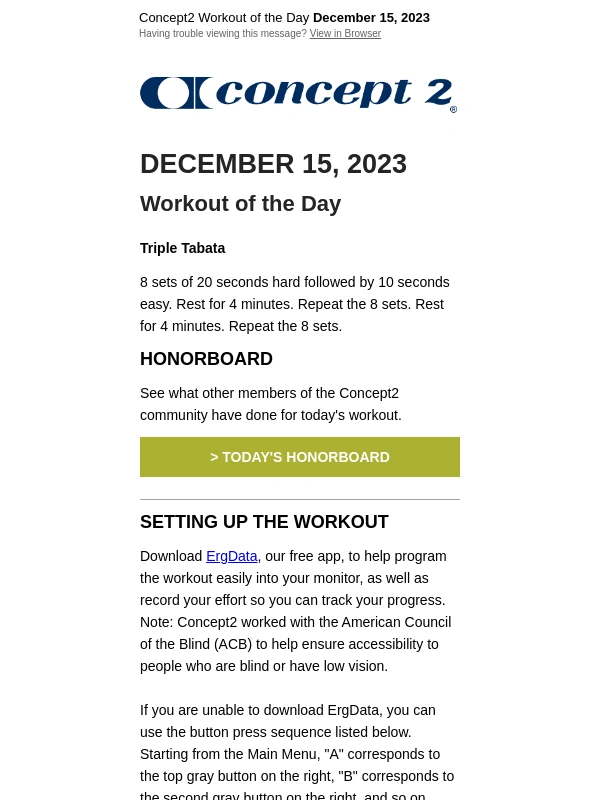Concept2 - Workout of the Day: December 15,2023