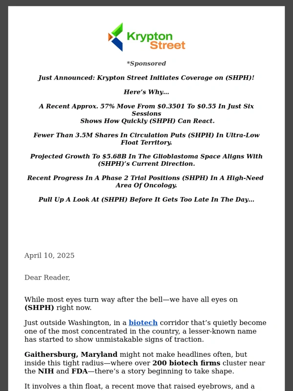Finviz - Coverage Initiated: See Why (SHPH) Just Hit Our “After-Hours” Watchlist Right Now