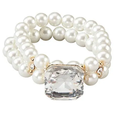 Faux Pearl and Crystal Stretch Bracelet