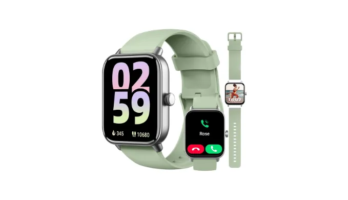Smart Watch, Compatible with iPhone 9.0 or Above and Android 6.0 or Above, 45mm Mens and Womens Watch, Smartwatch Fitness Tracker, Fits Wrists 5.8-8.7 Inches (160-230mm), Waterproof, Green