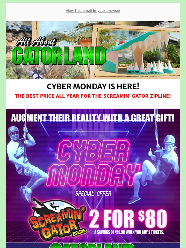 Gatorland - Don't Miss Gatorland's Cyber Monday Zipline Sale