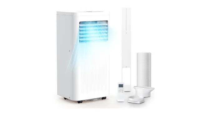 Joy Pebble 8000 BTU 4-Modes Portable Air Conditioners with Cooling, Fan, Dehumidifier & Sleep Mode, Cooling up to 350 Sq.Ft., 24H Timer/Digital Display/RC & Window Kit (White)