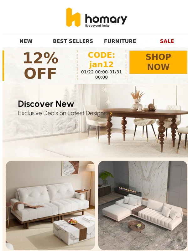 Homary - Be First to Shop New Arrivals & Enjoy an Extra 12% Off!