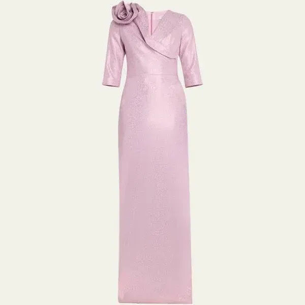 Rickie Freeman for Teri Jon Applique Metallic Jacquard Column Gown