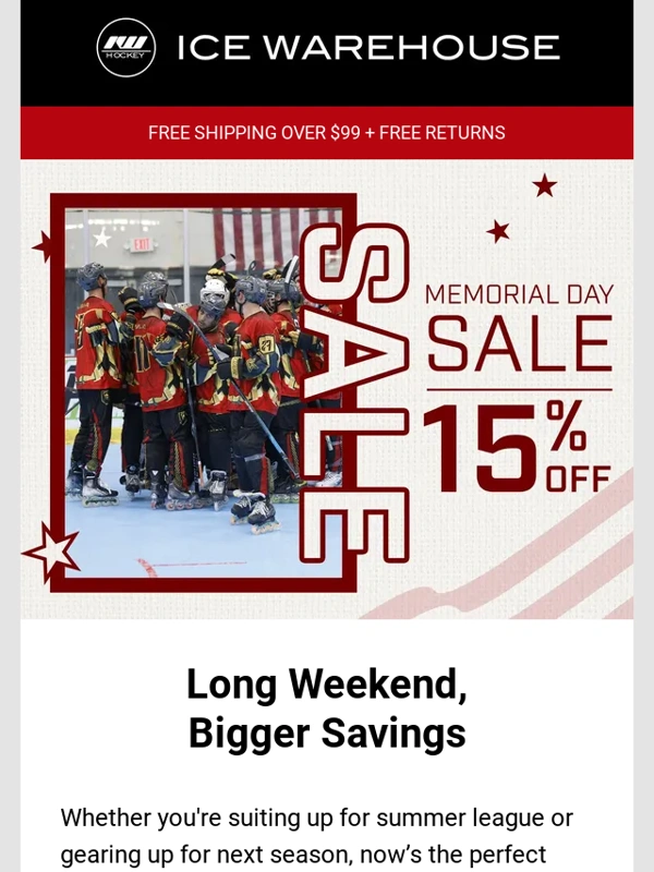 Ice Warehouse - 15% Off Sitewide Sale + Memorial Day Specials