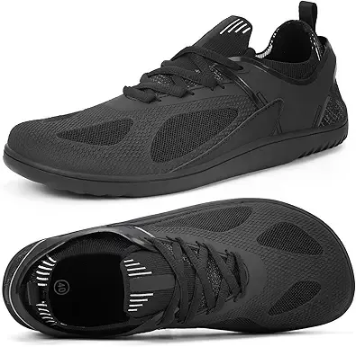 HiGropcore Barefoot Shoes for Men Wide Toe Box Zero Drop Arch Support Minimalist Gym Shoes Fashion Deadlift Cross Training Sneakers Black