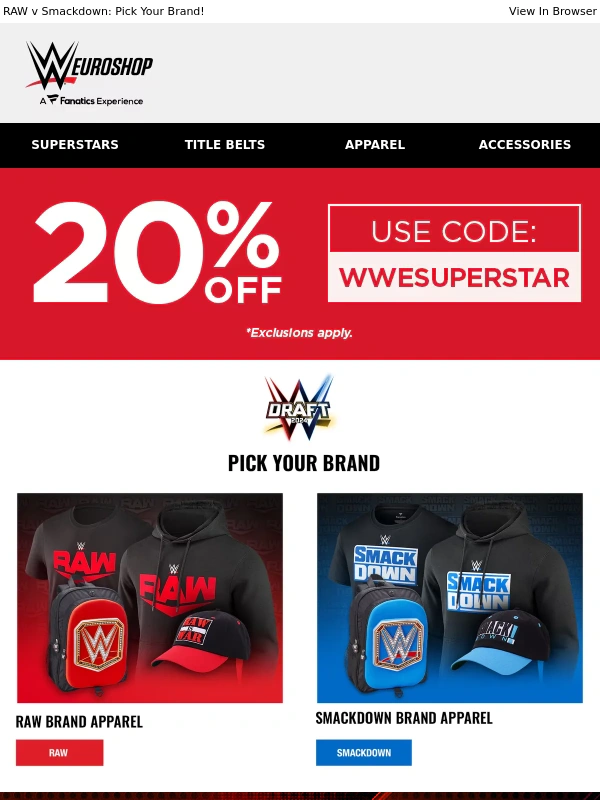WWE Shop - Tune Into The 2024 WWE Draft + 20% OFF!