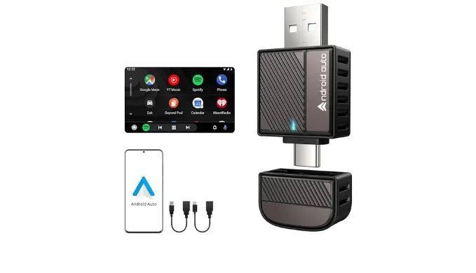 ByteWave Android Auto Wireless Adapter, 2025 NFC Convert Wired to Wireless Android Auto Car Adapter with 5.8GHz WiFi, Mini Android Auto Dongle Compatible for Android 12+ and 2016+ Cars, USB-A/C, Black