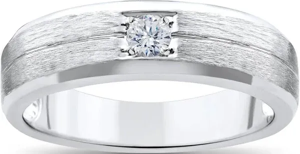 Mens Pompeii3 Diamond Wedding Ring Solitaire Round Brilliant Cut Brushed