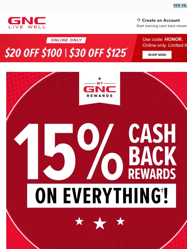 GNC - 15% Cash Back for Those Who Have Served